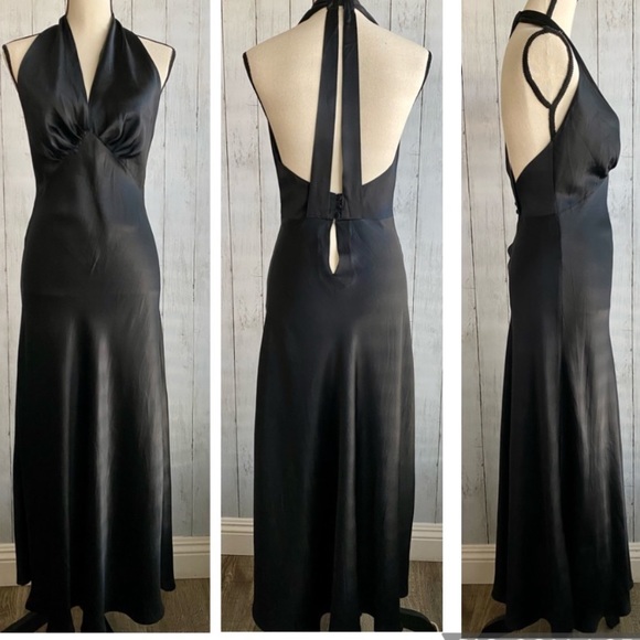Vintage 90’s 100% Silk Dress Black Slip Dress Backless Maxi Dress - Picture 3 of 14